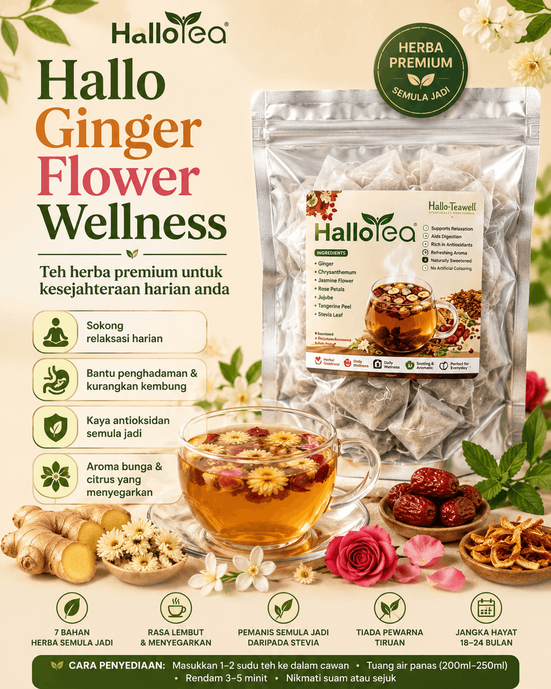 Hallo Ginger Flower Wellness Tea